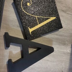 Black and Gold Glitter Notebook with Letter A